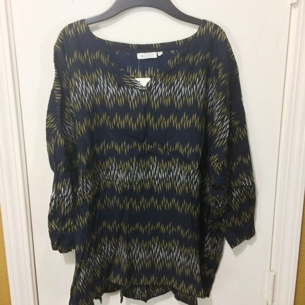 Masai women's over sized 3/4 long sleeve crinkled open neck tunic " BUSSI TOP "